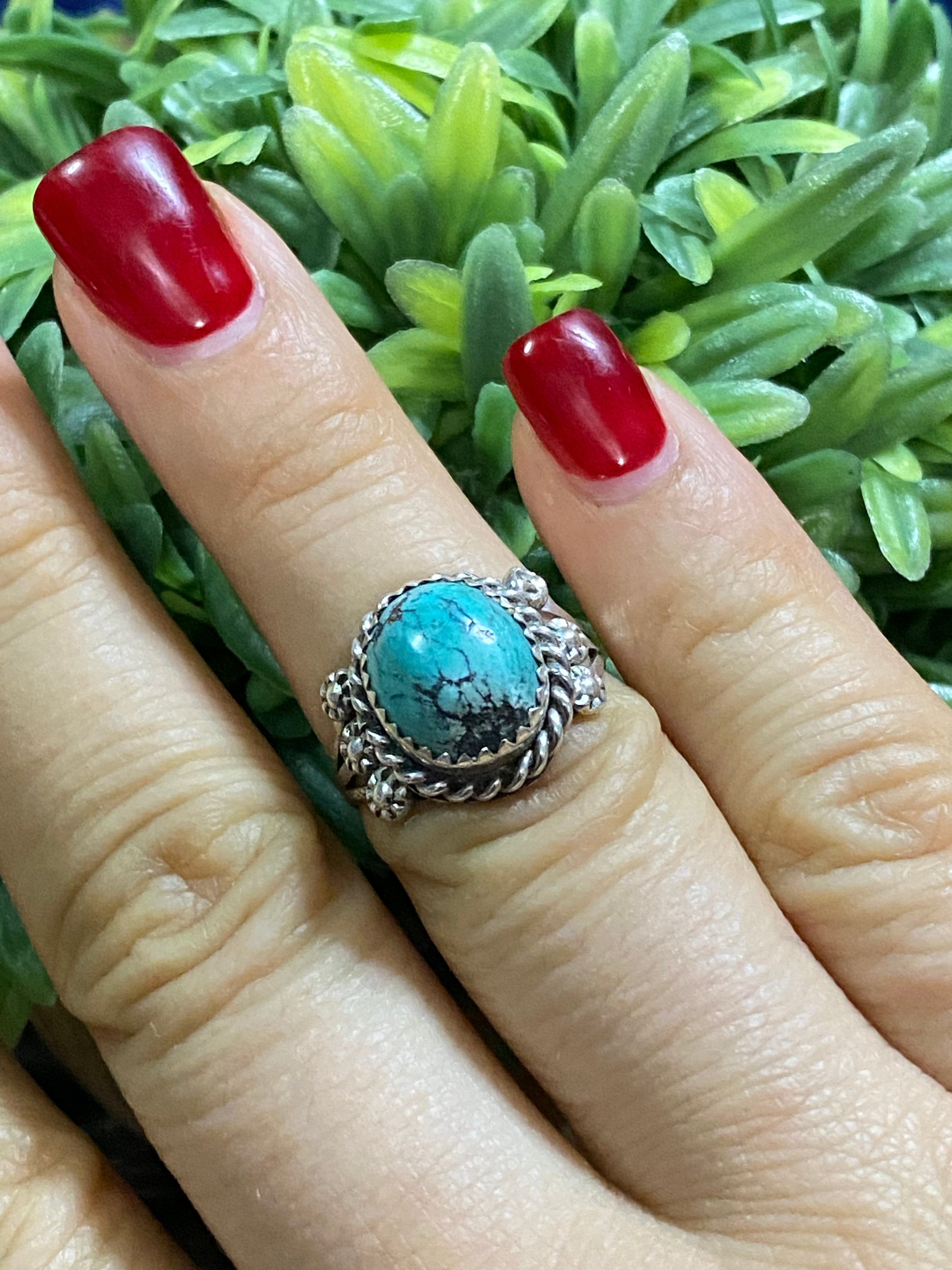 Navajo Made Kingman Turquoise & Sterling Silver Ring Size 7