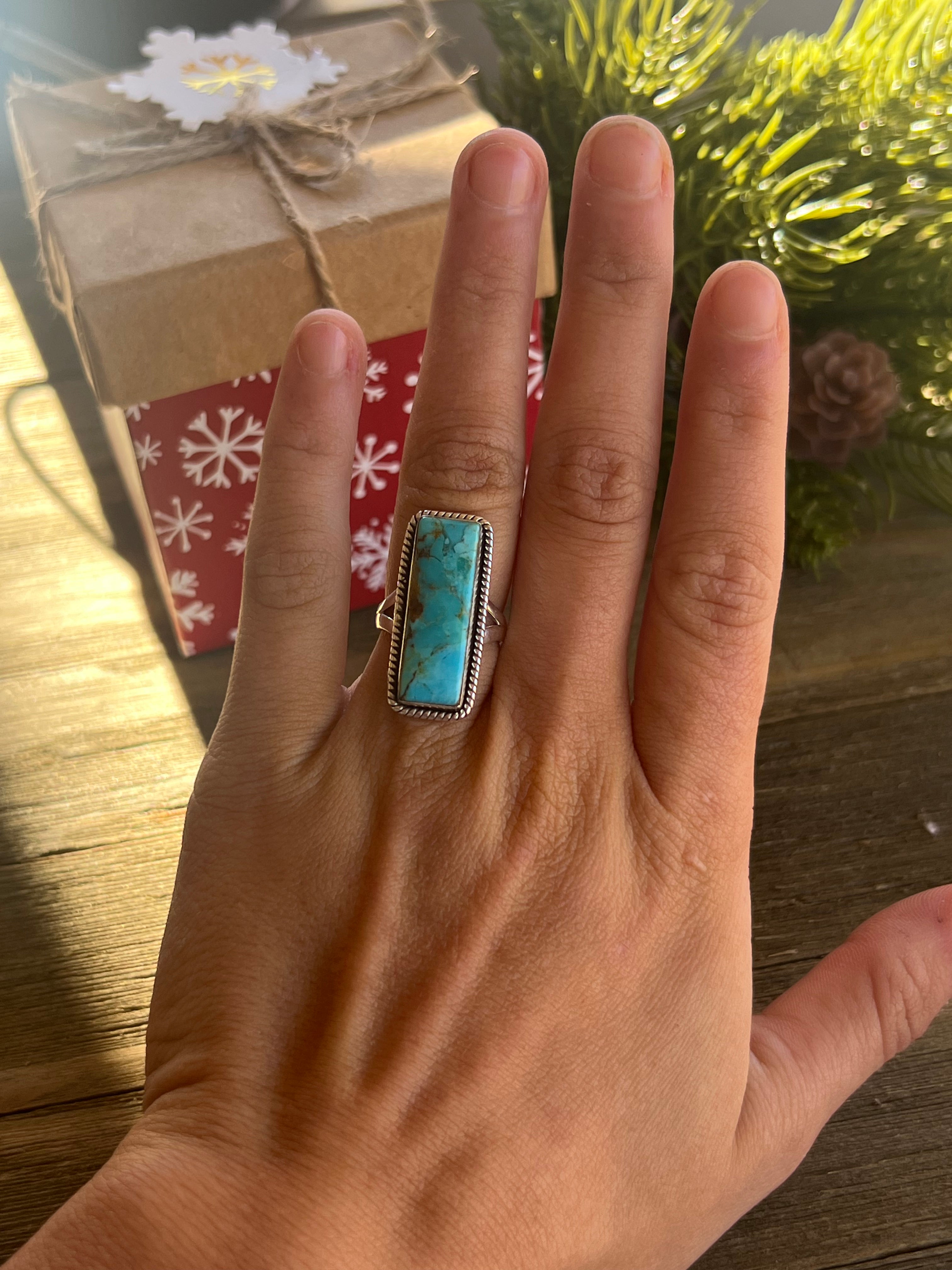 Southwest Made Mohave Kingman Turquoise & Sterling Silver Ring Size 4.75