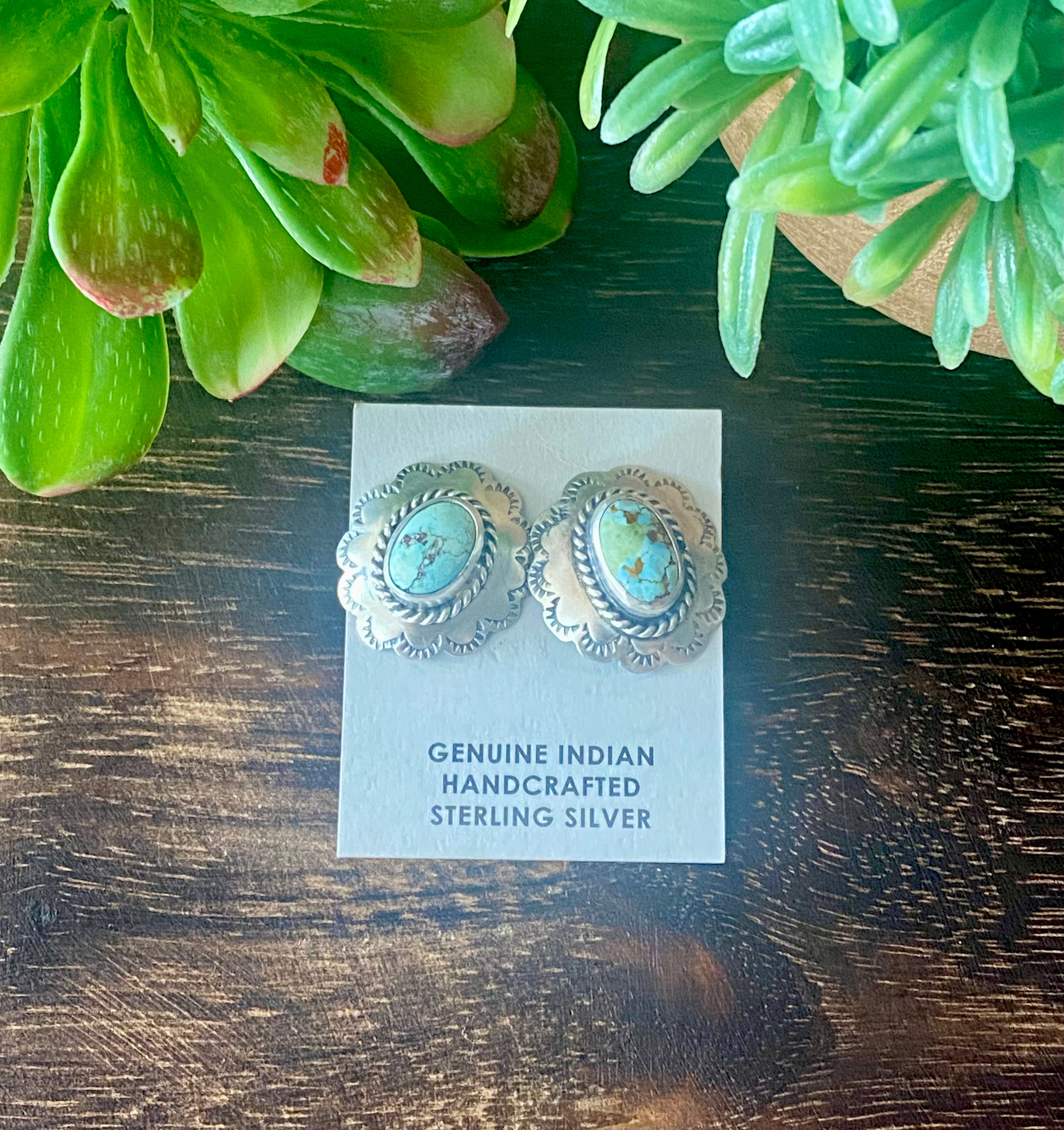 Navajo Made Golden Hill’s Turquoise & Sterling Silver Post Earrings