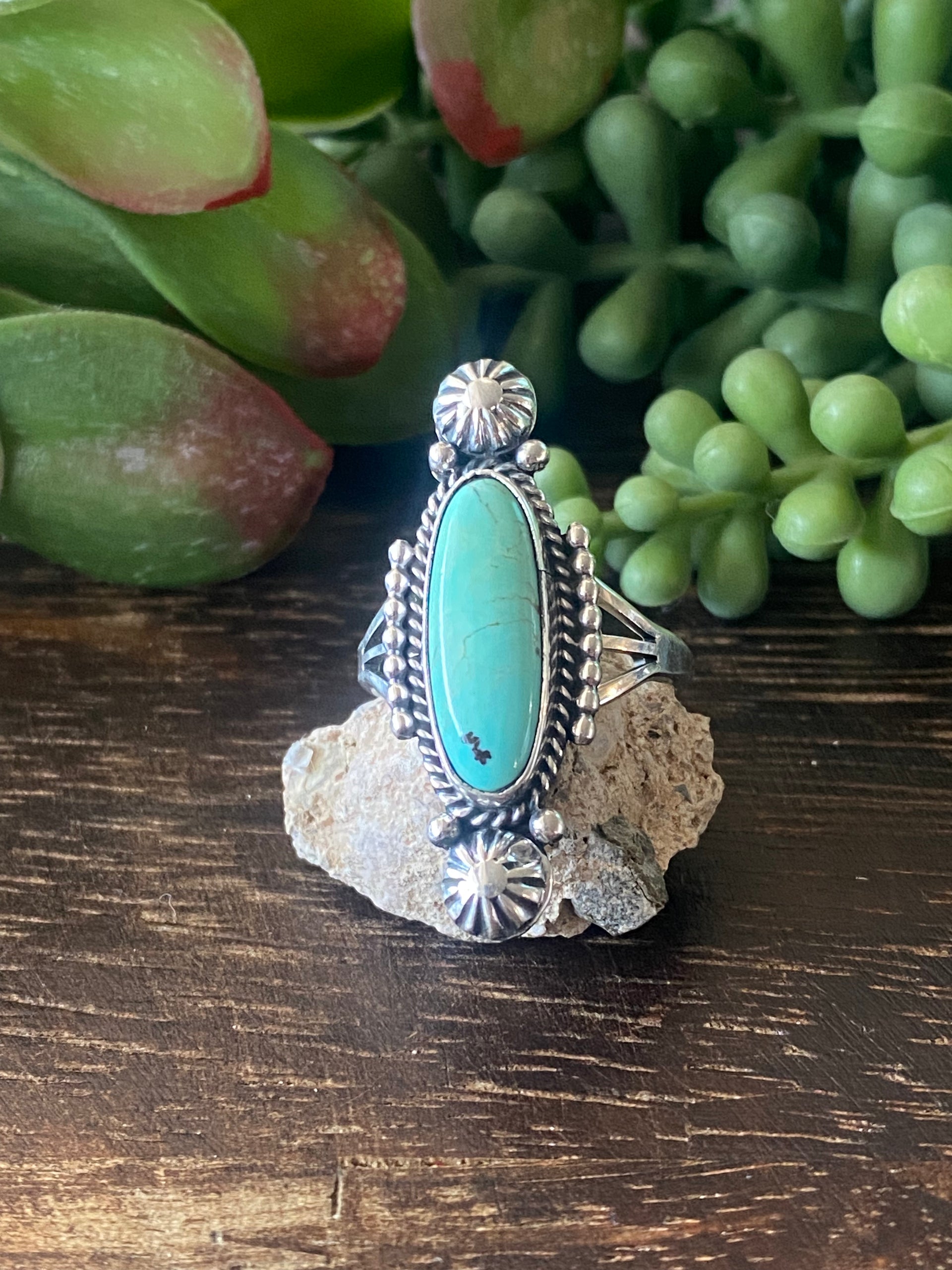 Navajo Made Royston Turquoise & Sterling Silver Ring Size 9