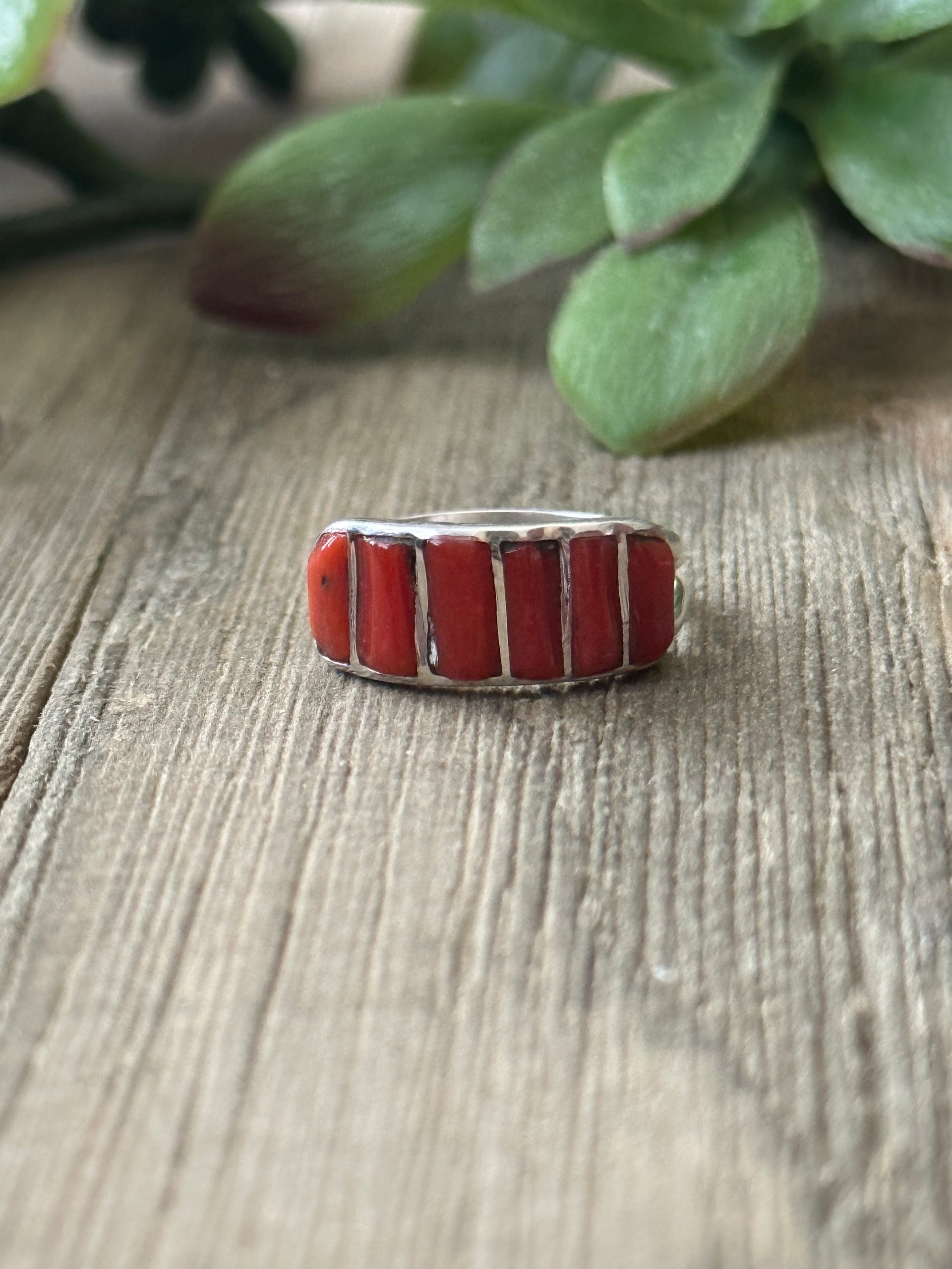 Navajo Made Mediterranean Coral & Sterling Silver Ring