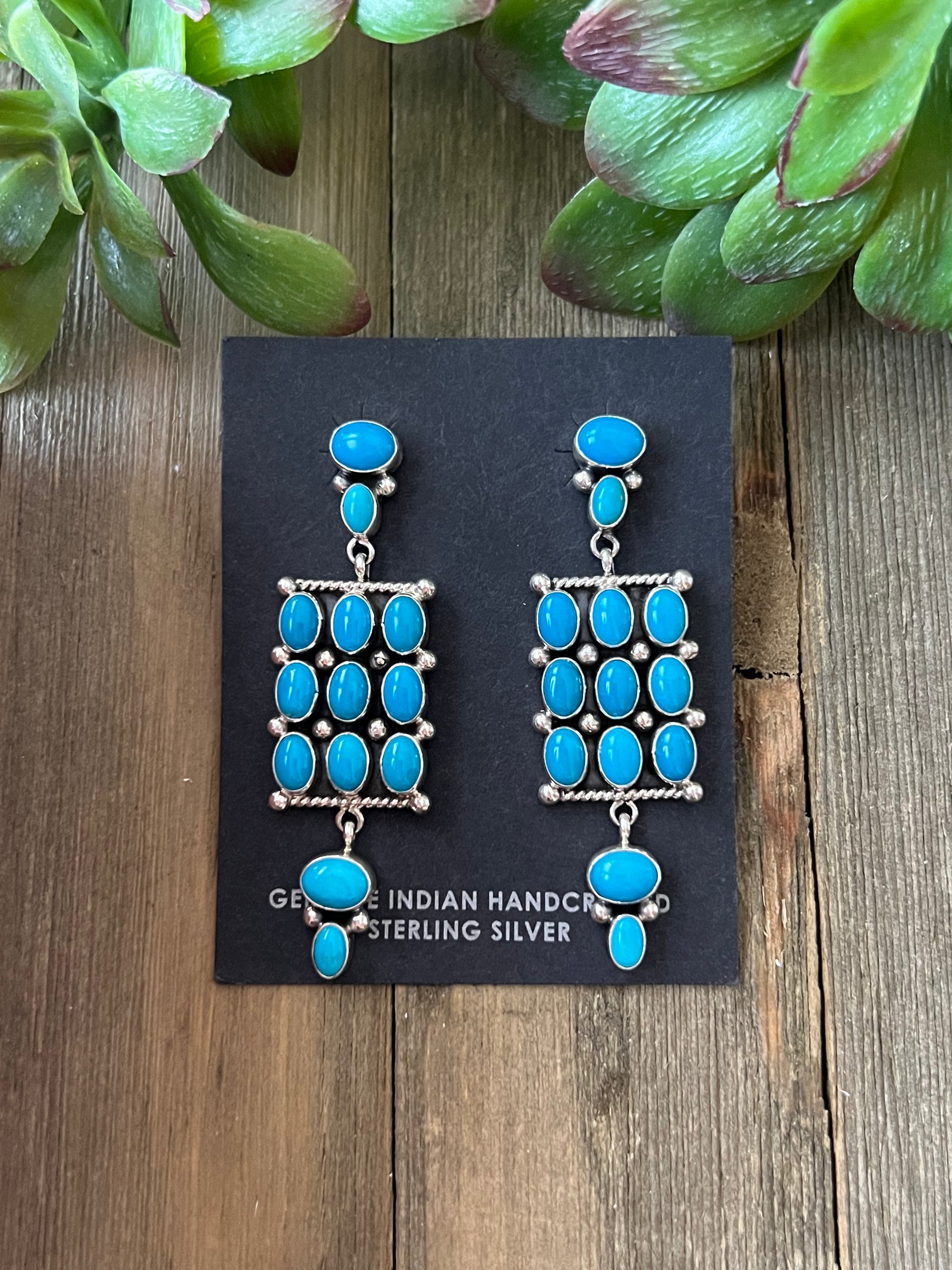 Carol Wylie Kingman Turquoise & Sterling Silver Post Dangle Earrings