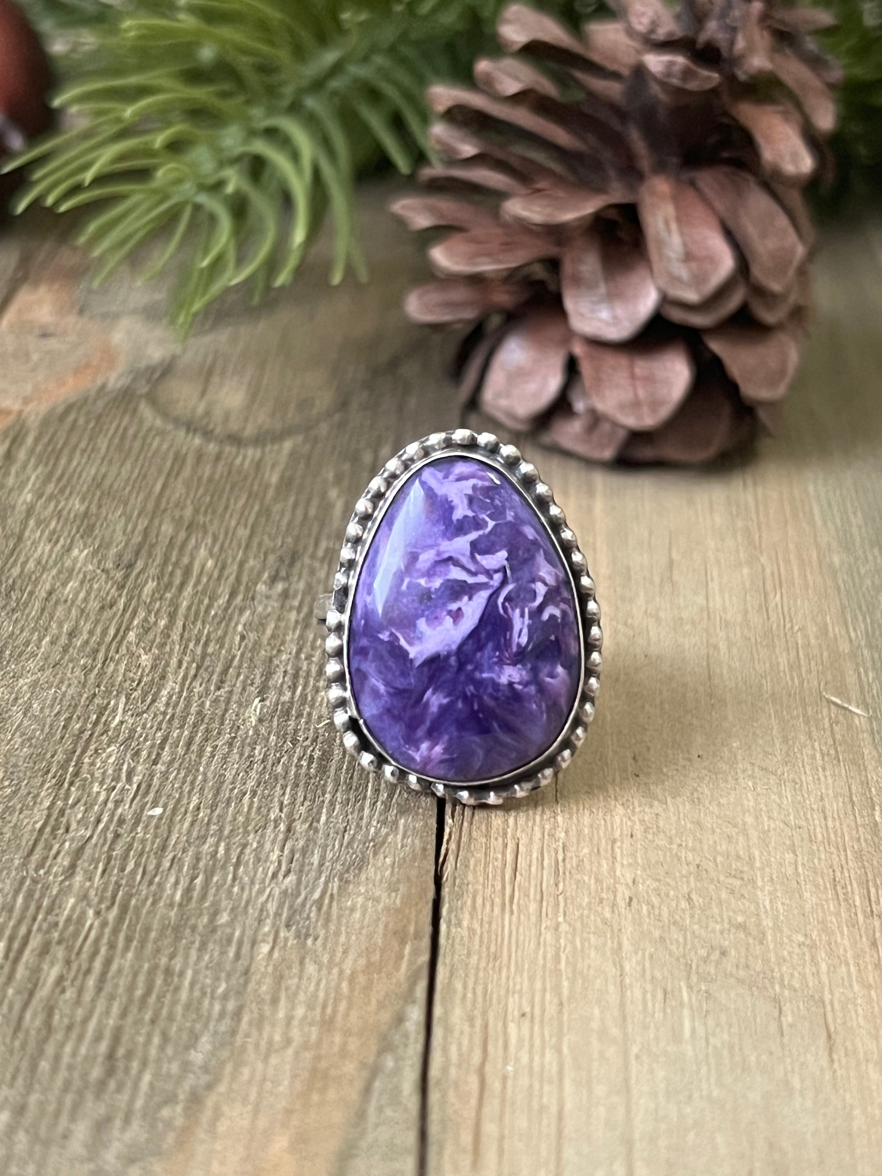 Navajo Made Charoite & Sterling Silver Ring Size 8