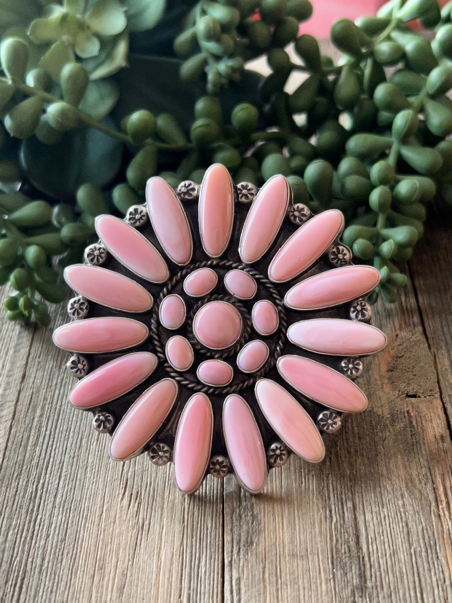 Navajo Made Pink Conch & Sterling Silver Adjustable Ring