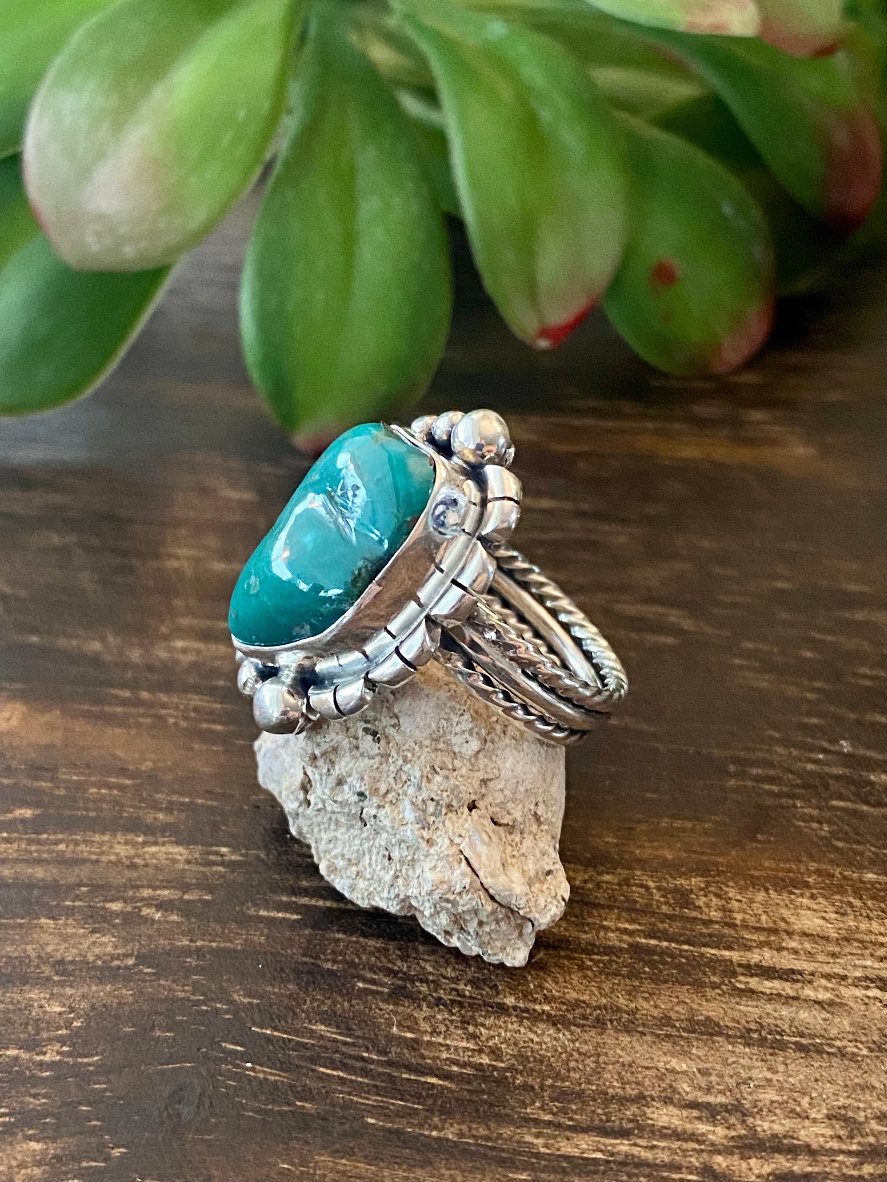 Larry Kay Kingman Turquoise & Sterling Silver Ring Size 5.5